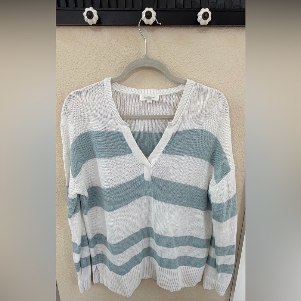 Haven Well Within linen & organic cotton sweater. EUC, size M. White & Seafoam. - Picture 3 of 5